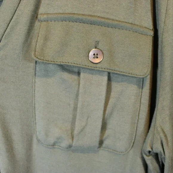 A New Day Green Button Front Henley Top- Size Medium - Picture 5 of 7